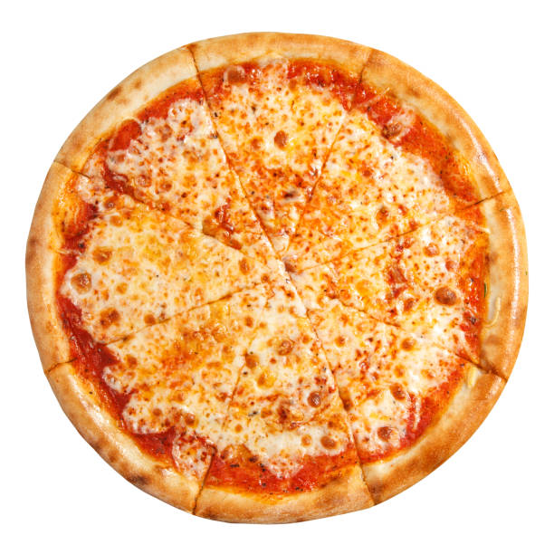 Pizza with cheese isolated on white background. Pizza margarita top view. Pizza with cheese isolated on white background. Pizza margarita top view.